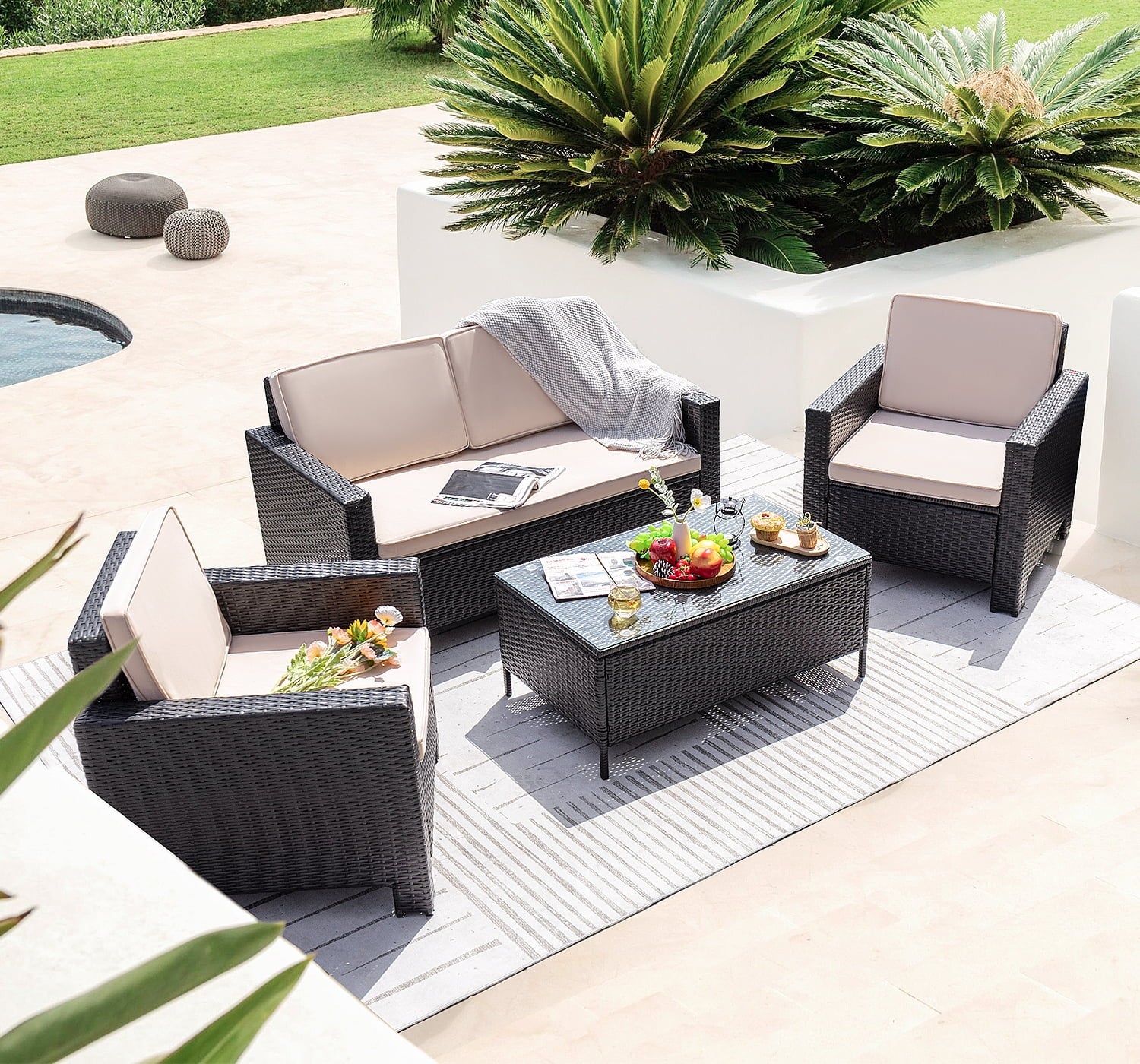 homall-patio-furniture-sitzgruppe-4-teilig-beige-rattan image 1