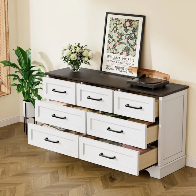 homall-bedroom-kommode-schwarz-7-schubladen-holz-137-cm image 1