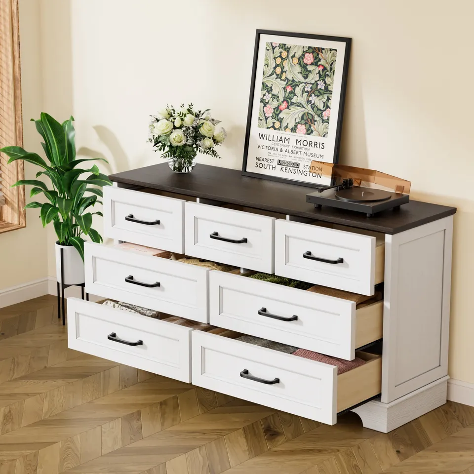 homall-bedroom-kommode-schwarz-7-schubladen-holz-137-cm image 1