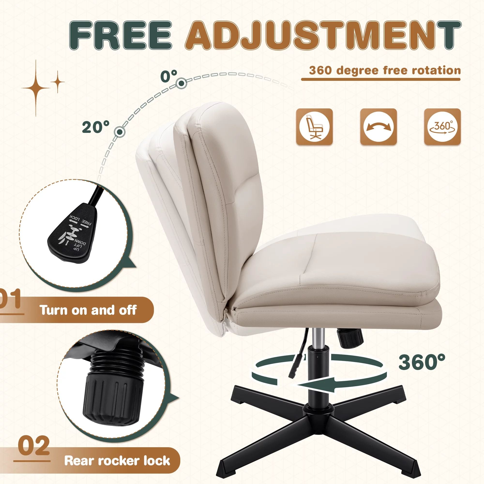 homall-office-leather-chair-b-rostuhl-beige-ohne-rollen image 5