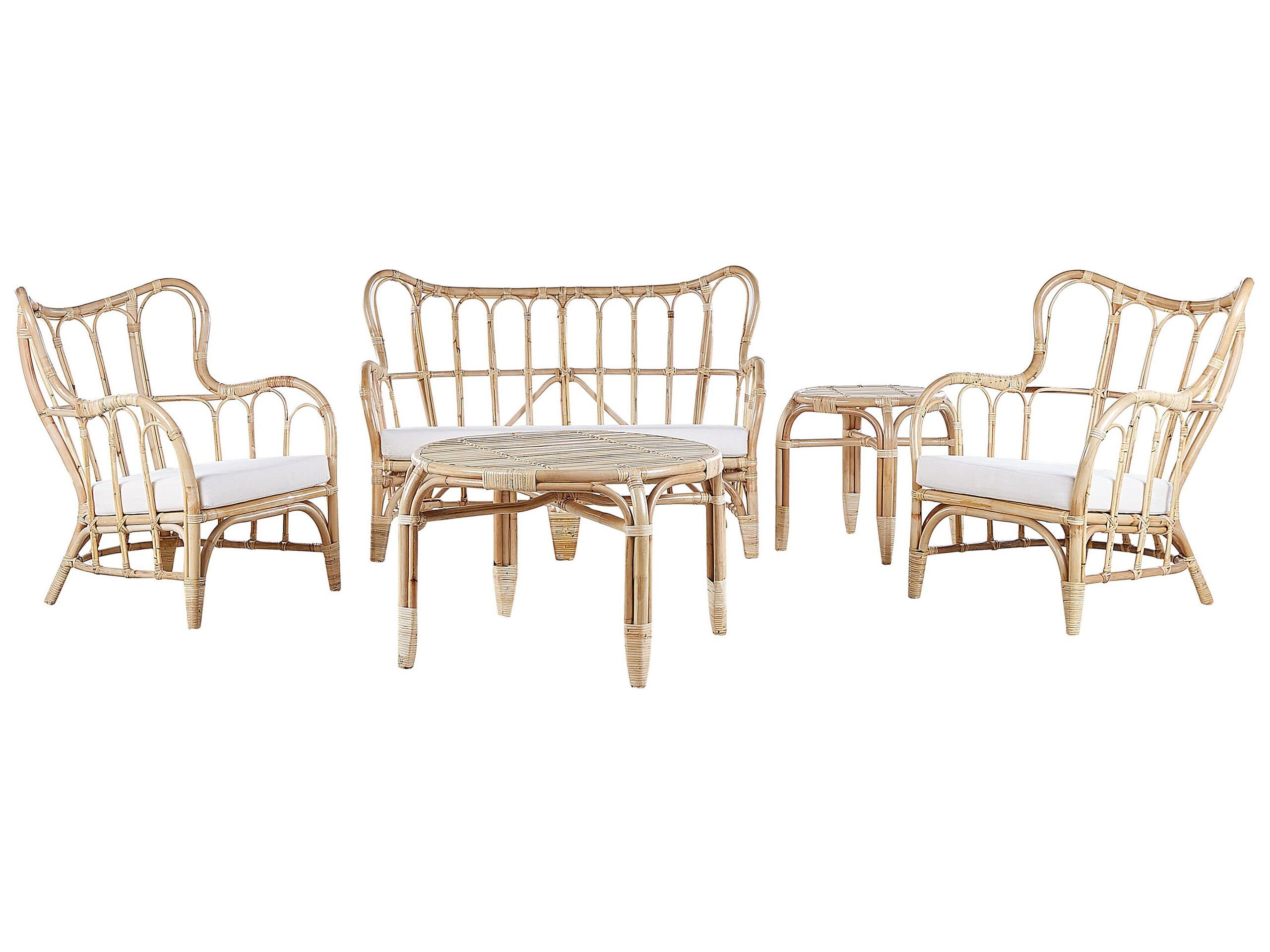 beliani-brindisi-lounge-set-rattan-beige-sofa-sessel-tisch-4-sitzer image 1