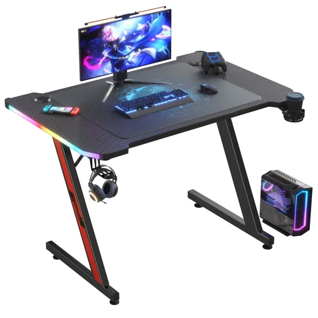 homall-gaming-desk-schreibtisch-rgb-carbon-schwarz-140-cm image 1