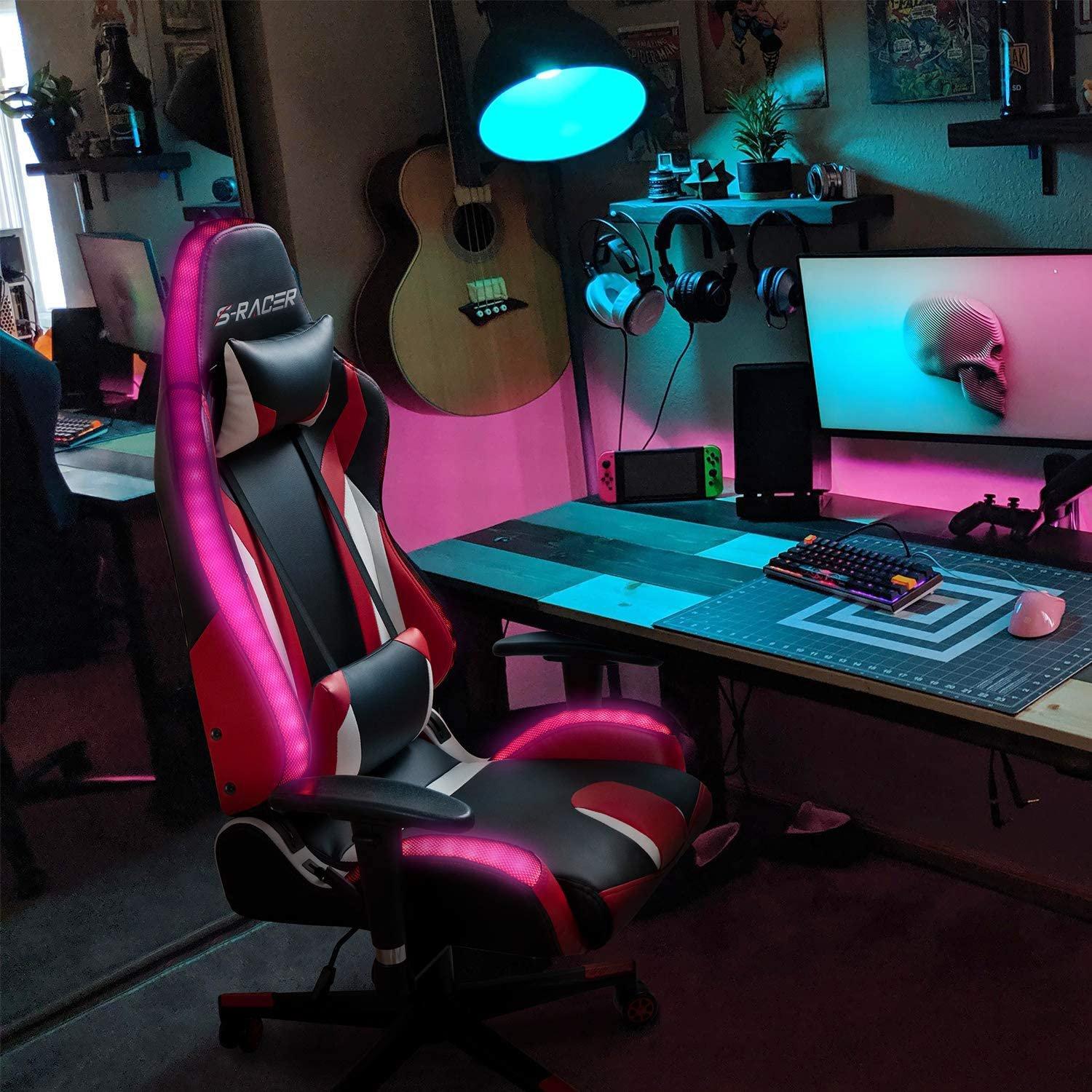 homall-gaming-desk-gaming-stuhl-rgb-schwarz-leder-led image 2