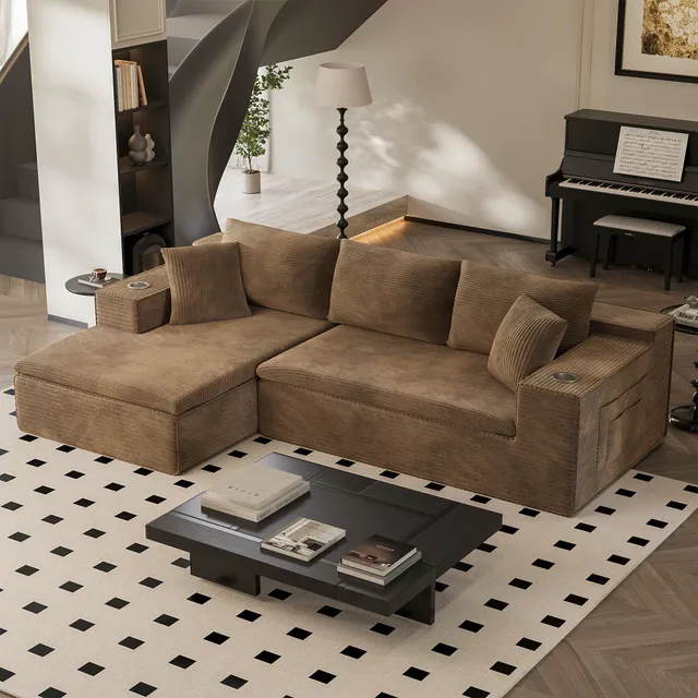 homall-sofa-l-form-modular-cord-couch-braun-cloud-memory-foam image 1