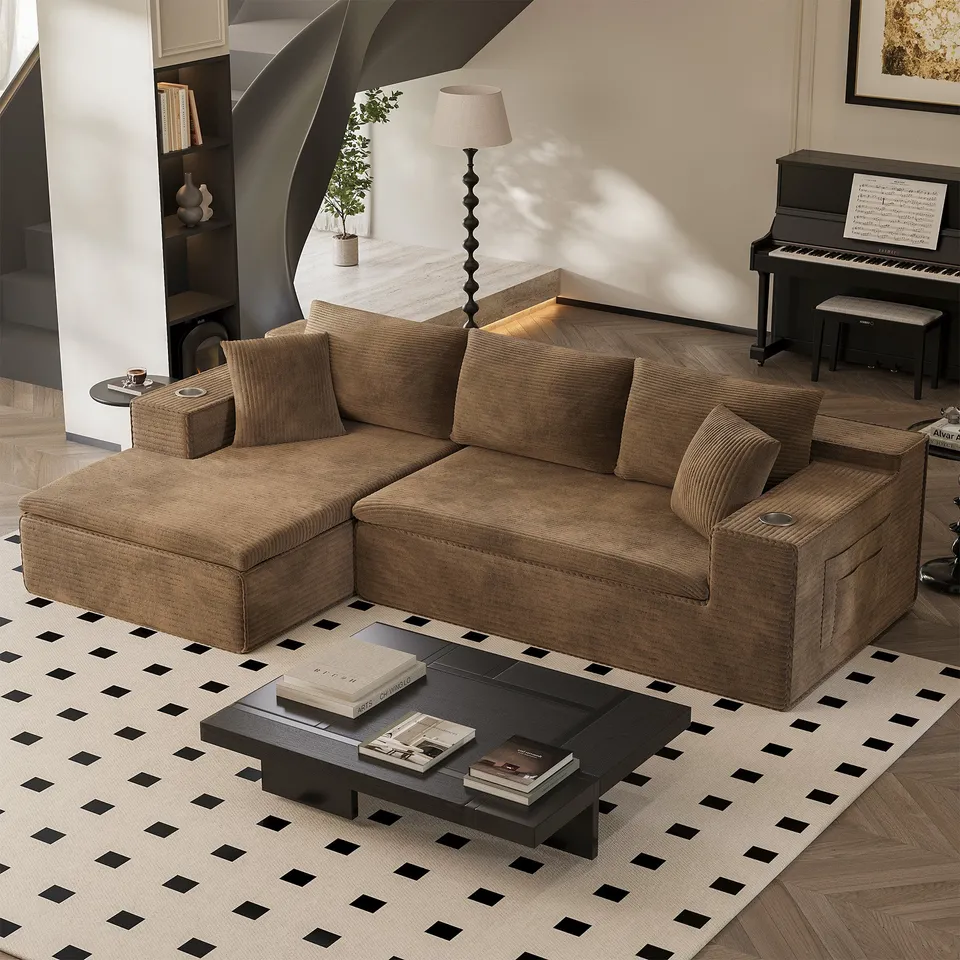 homall-sofa-l-form-modular-cord-couch-braun-cloud-memory-foam image 1