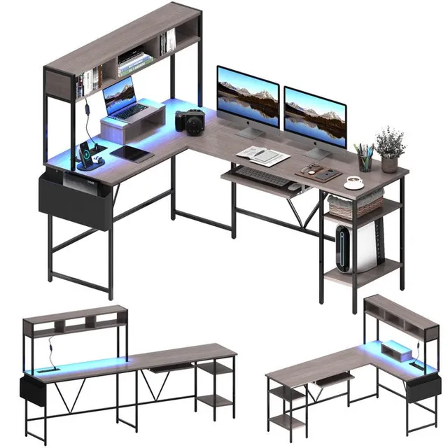 homall-gaming-desk-eckschreibtisch-l-form-led-grau-steckdose image 1
