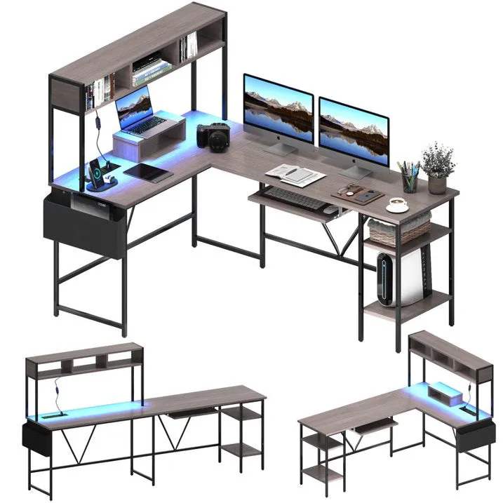 homall-gaming-desk-eckschreibtisch-l-form-led-grau-steckdose image 1