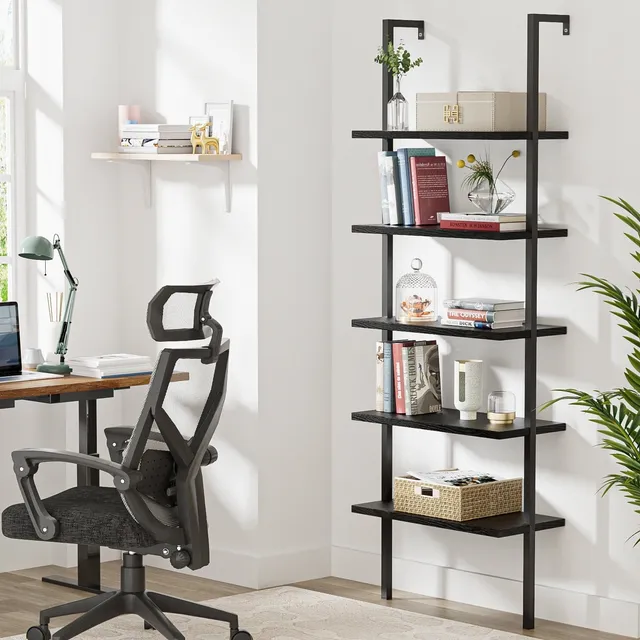 homall-bookcase-b-cherregal-5-ebenen-schwarz-183-cm image 1