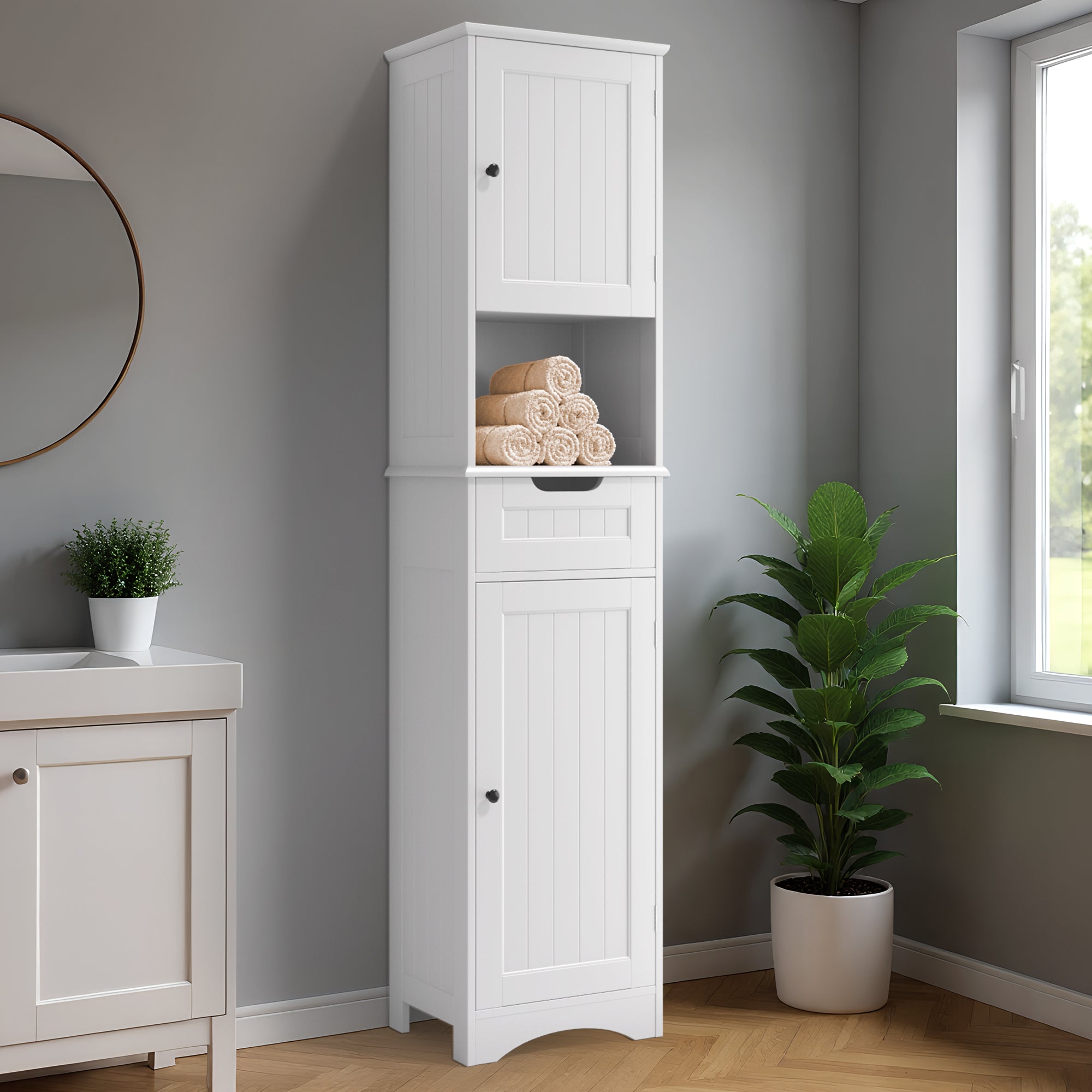 bealife-ap13-badezimmerschrank-schmal-wei-170-cm-mit-schublade image 2