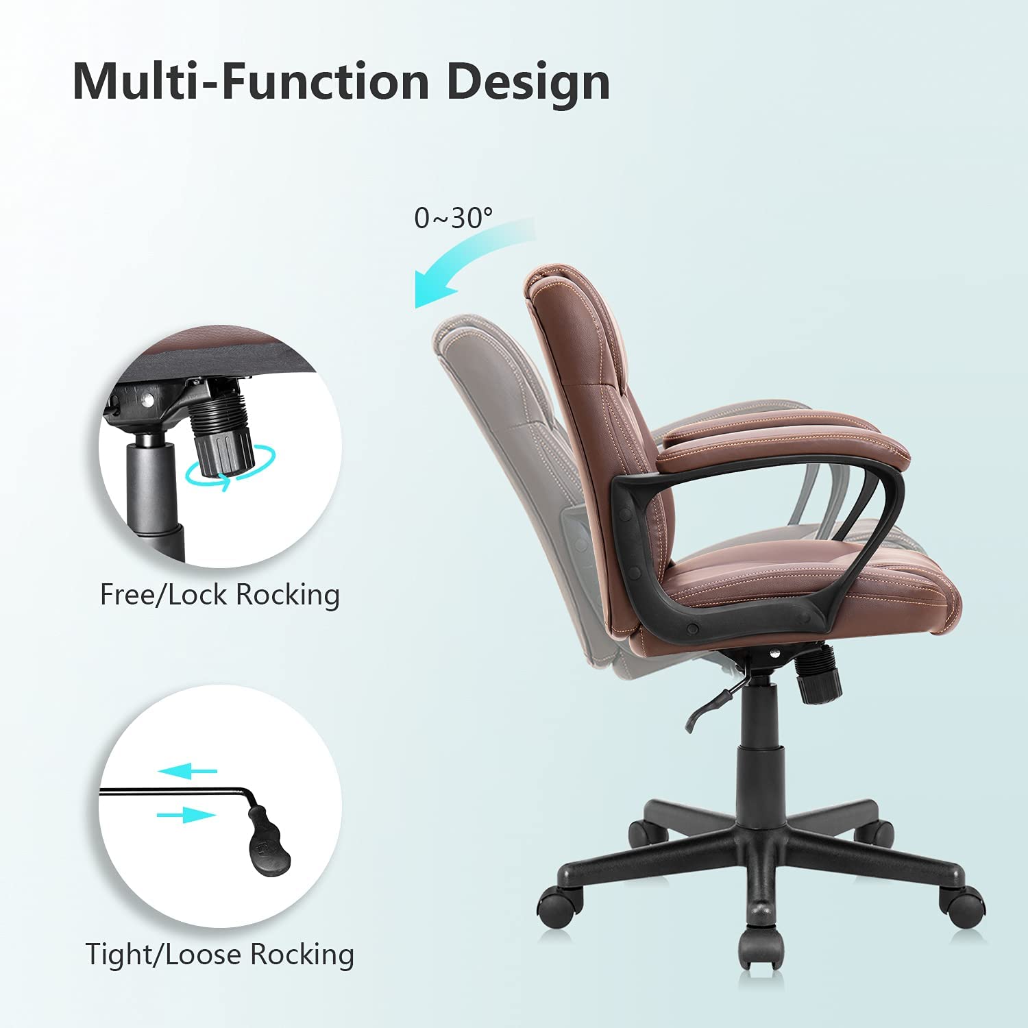 homall-office-chefsessel-b-rostuhl-braun-kunstleder-mittelhoch image 4