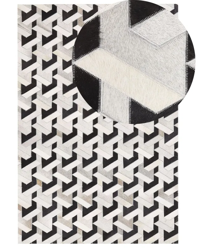 beliani-narman-kuhfell-teppich-160x230-cm-schwarz-grau-3d image 1