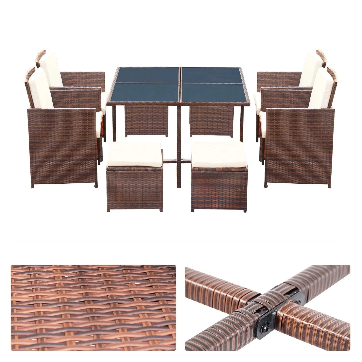 homall-rattan-sitzgruppe-braun-beige-mit-glastisch-hocker image 6
