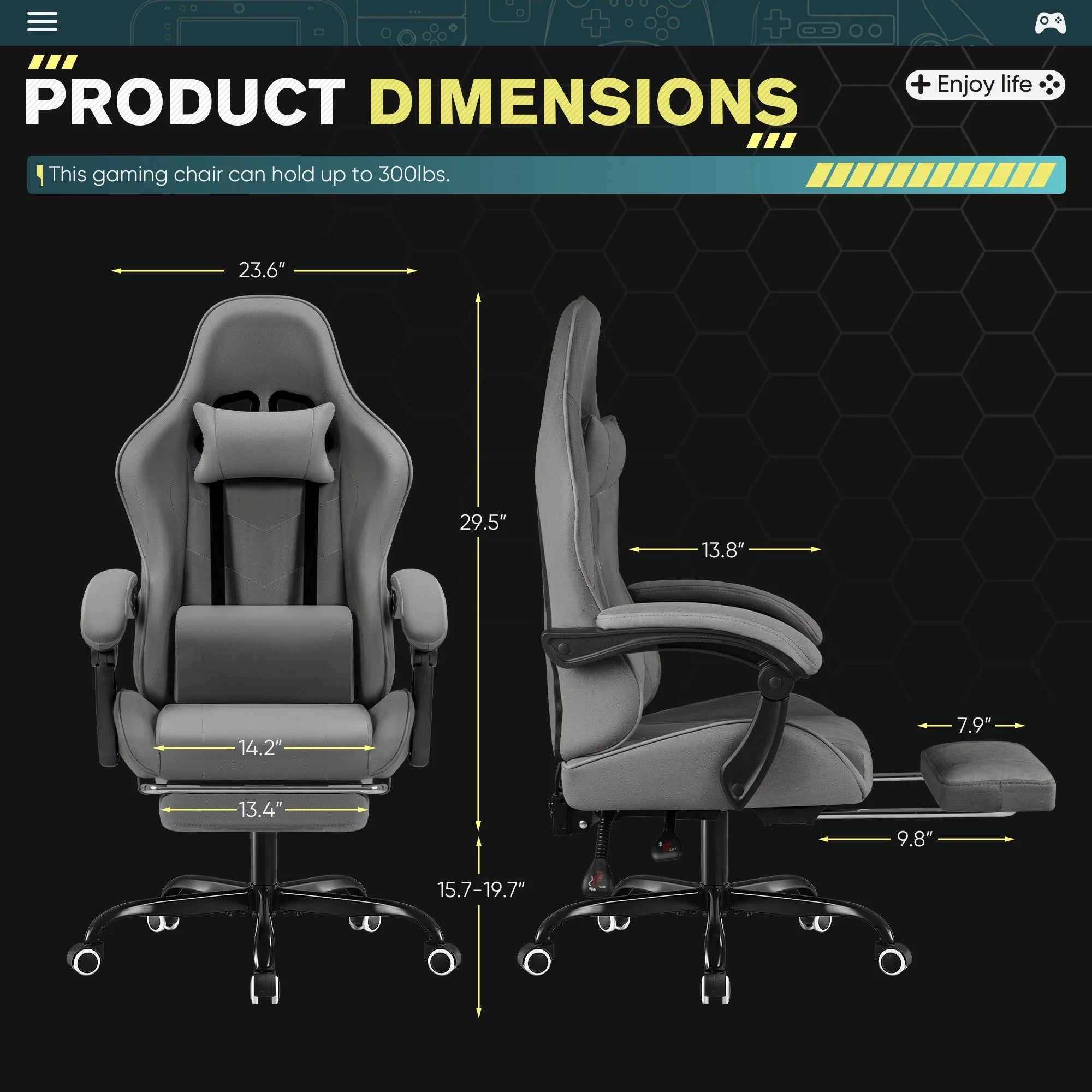 homall-gaming-chair-gaming-stuhl-stoff-gr-n-mit-fu-st-tze image 8