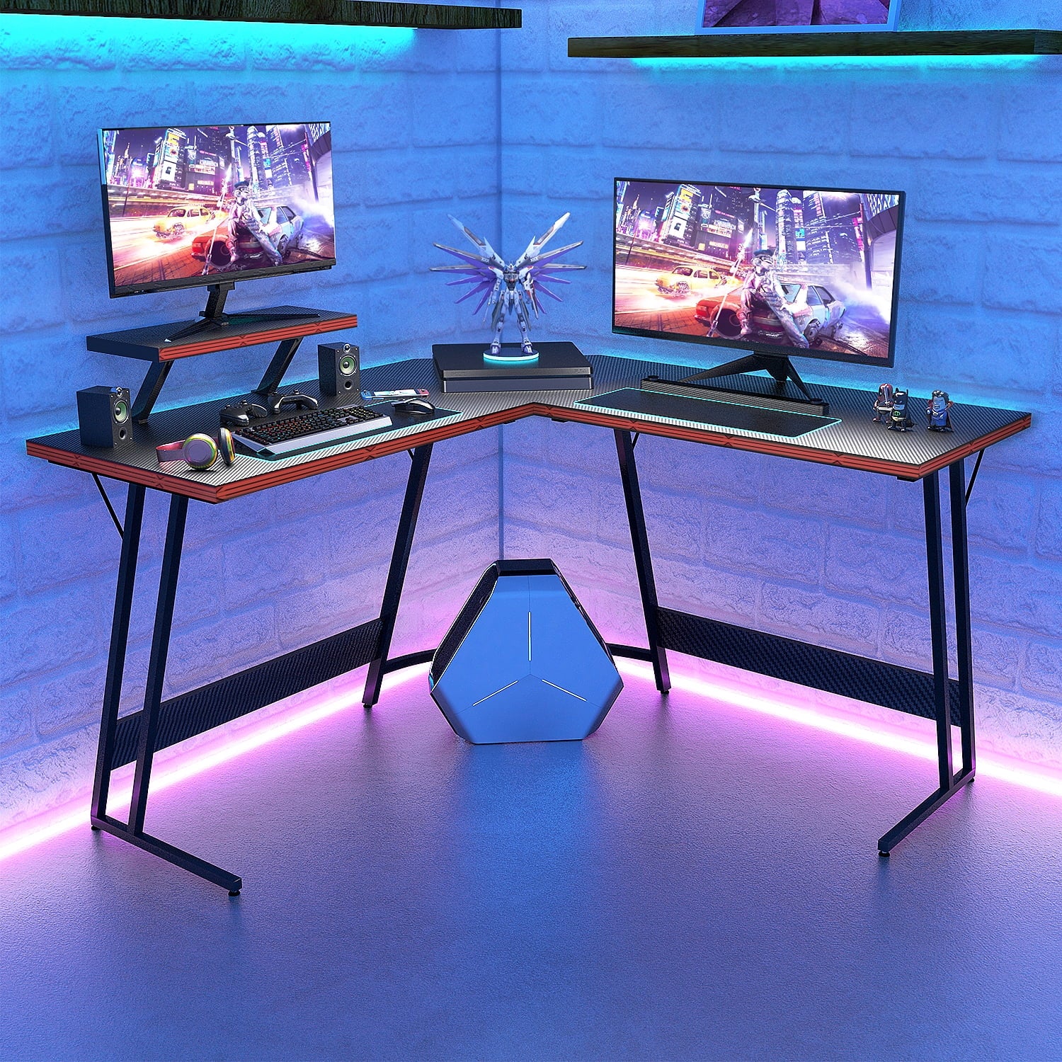 homall-gaming-desk-eck-schreibtisch-l-form-carbon-schwarz image 2