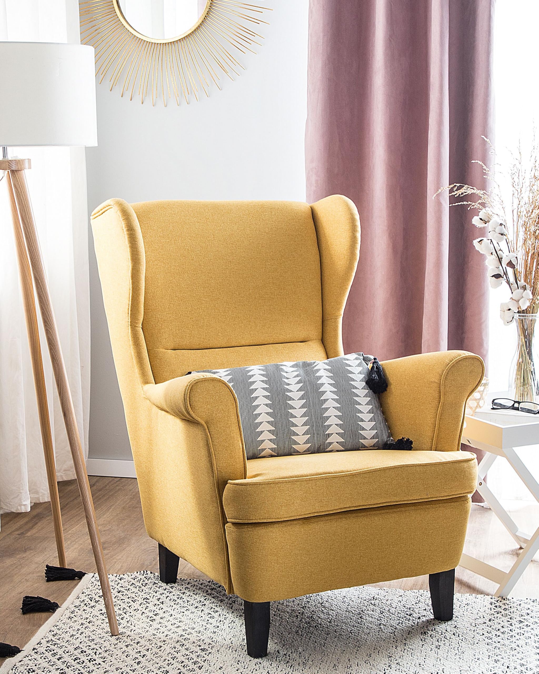beliani-abson-ohrensessel-stoff-gelb-holzbeine-wingback image 2
