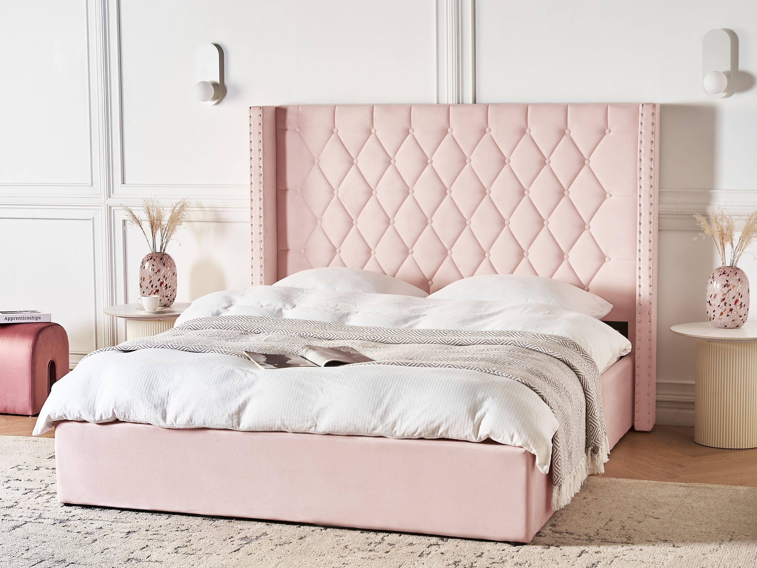 beliani-lubbon-polsterbett-samt-rosa-160x200-bettkasten image 2