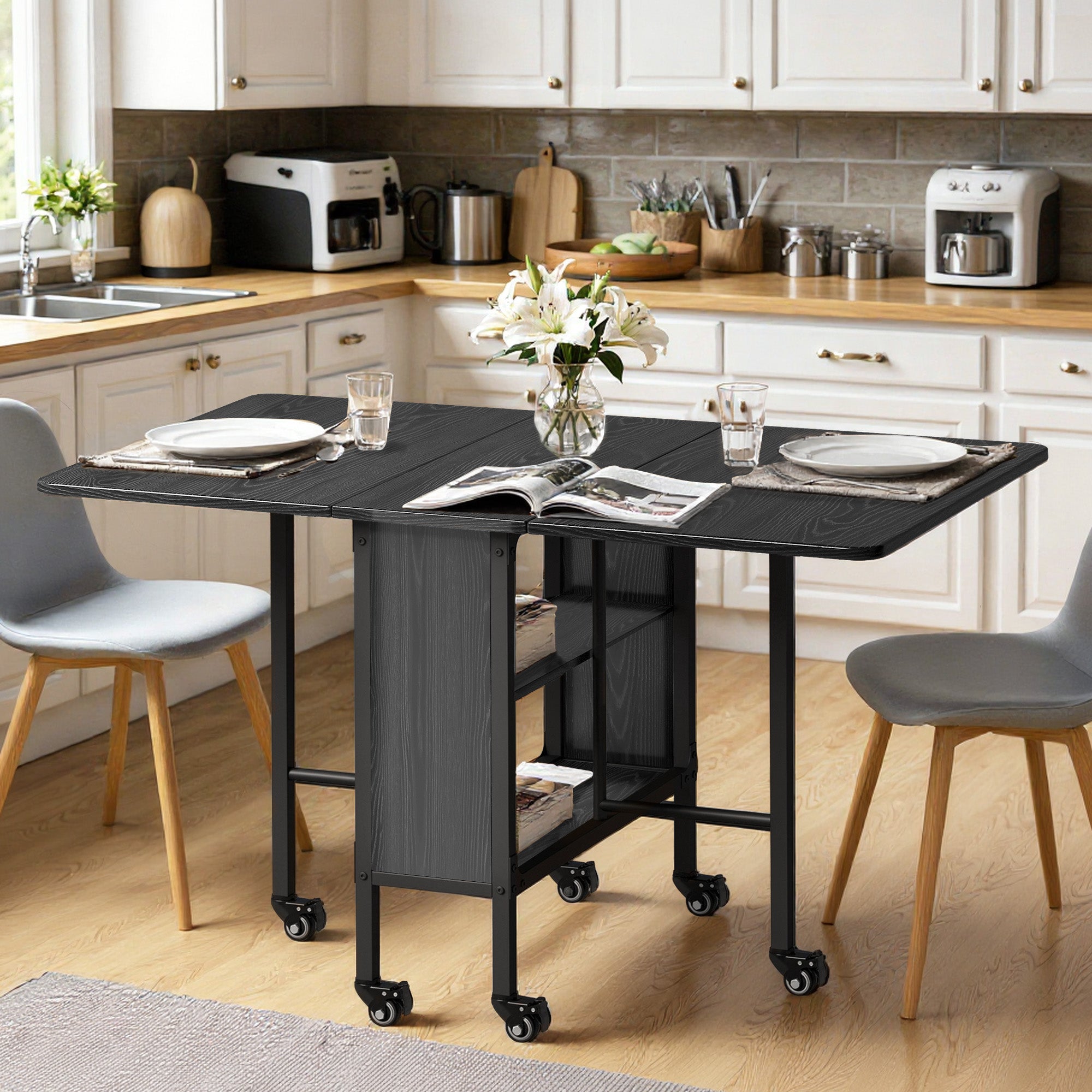 bealife-tb66-esstisch-klappbar-schwarz-130cm-mit-rollen image 3