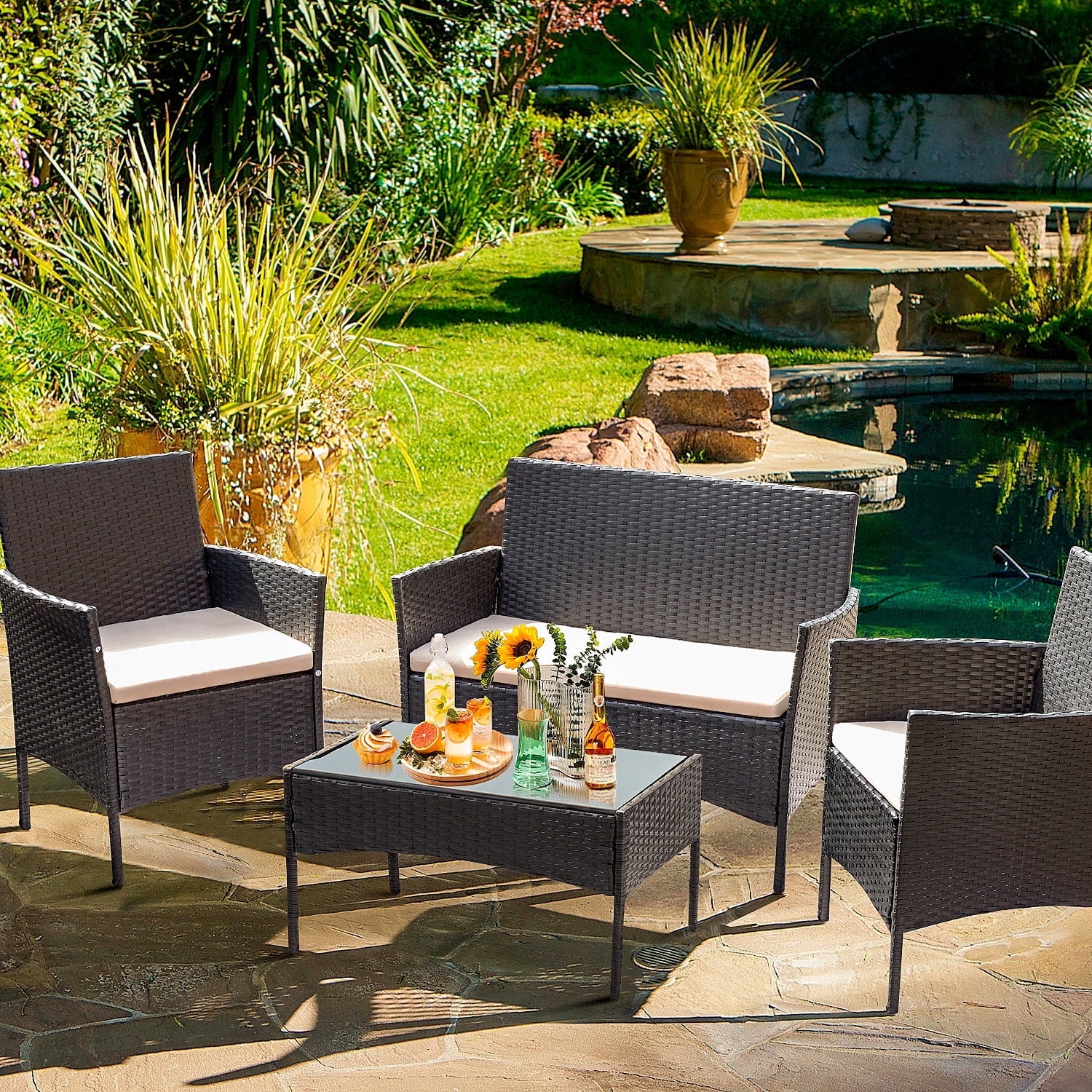 homall-patio-loungem-bel-rattan-set-braun-beige-4-tlg image 8