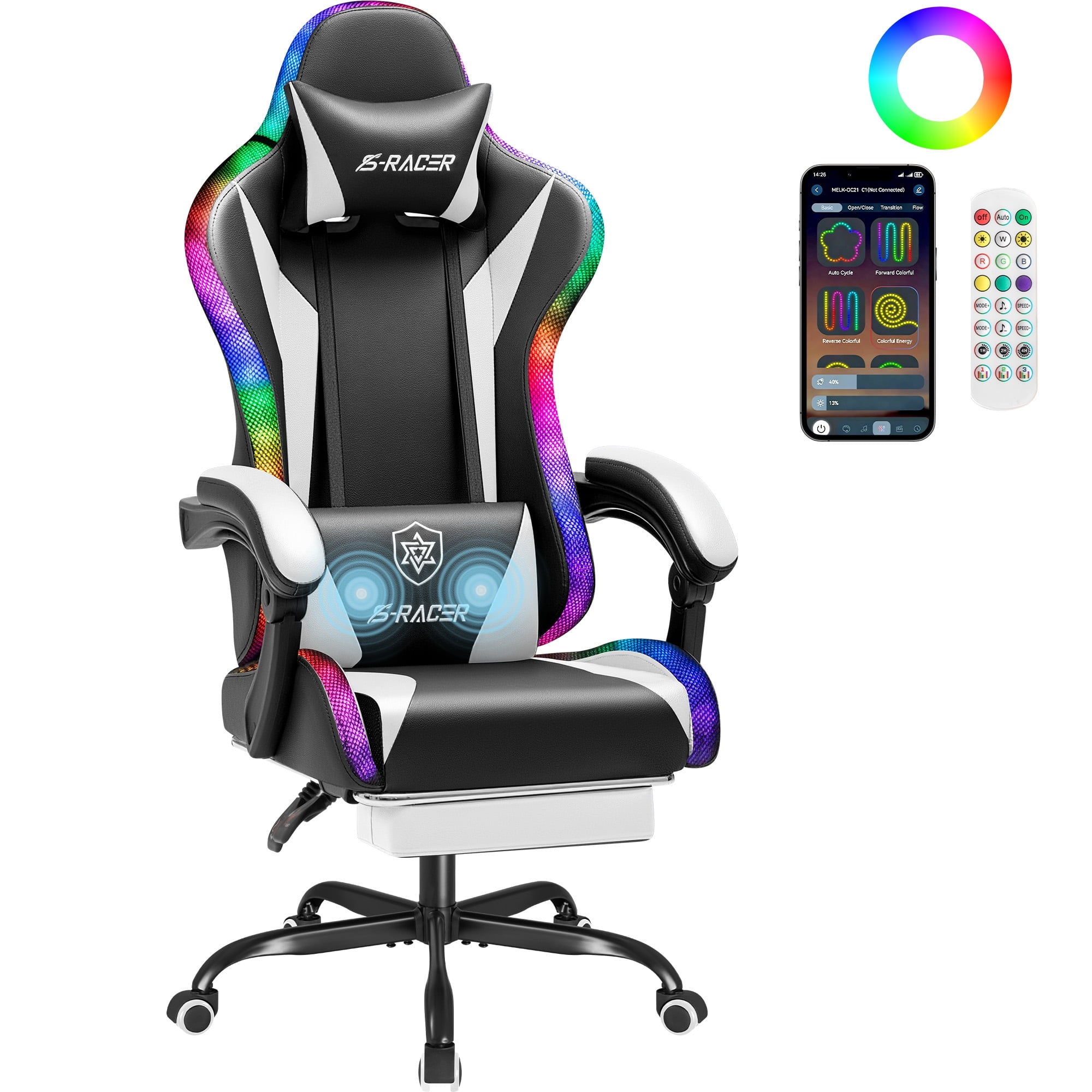 homall-gaming-chair-gaming-stuhl-led-schwarz-mit-fu-st-tze image 1