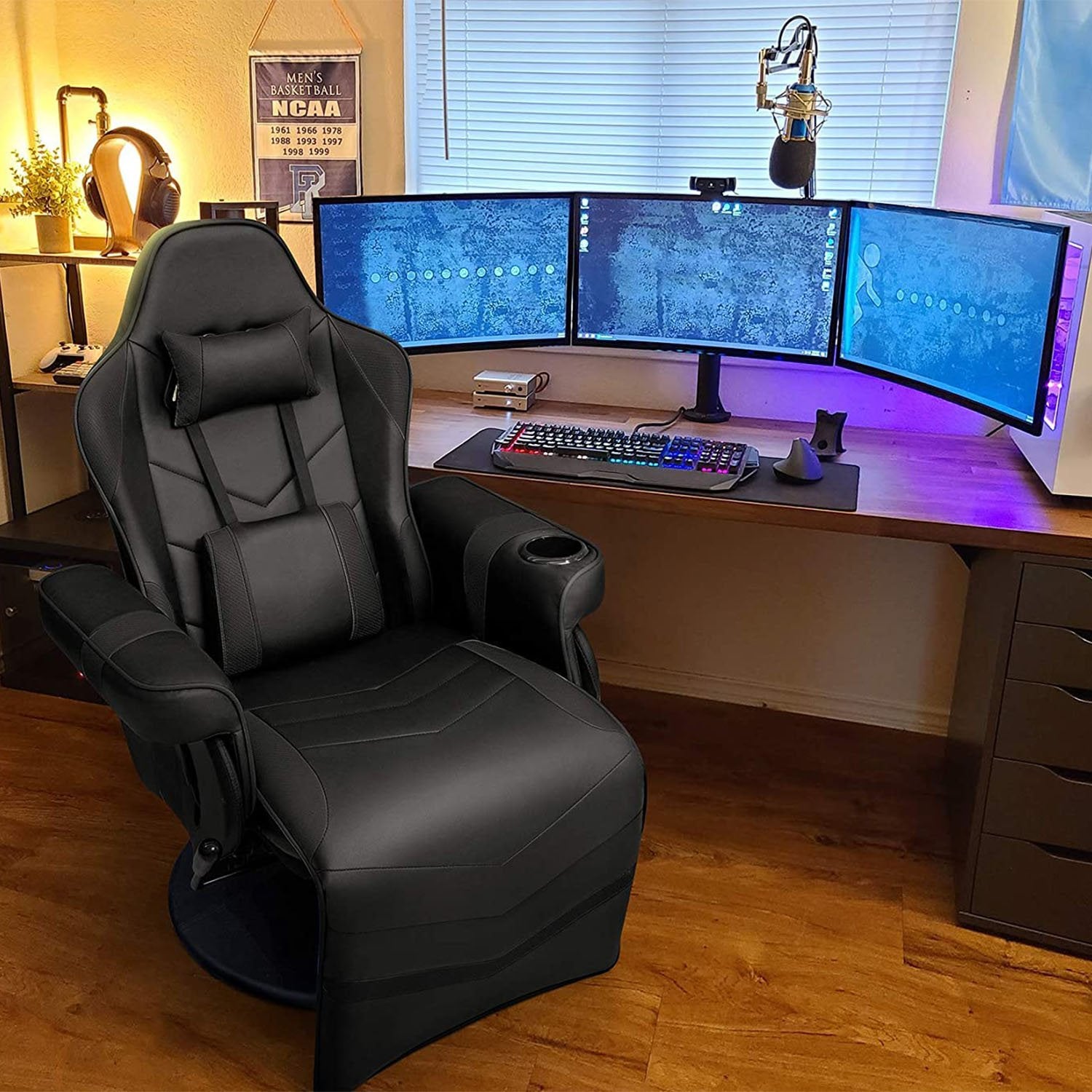 homall-gaming-recliner-sessel-schwarz-mit-fu-st-tze-pu-leder image 2