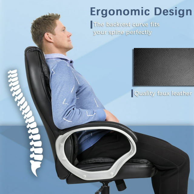 homall-office-leather-chair-chefsessel-schwarz-hochlehn image 4