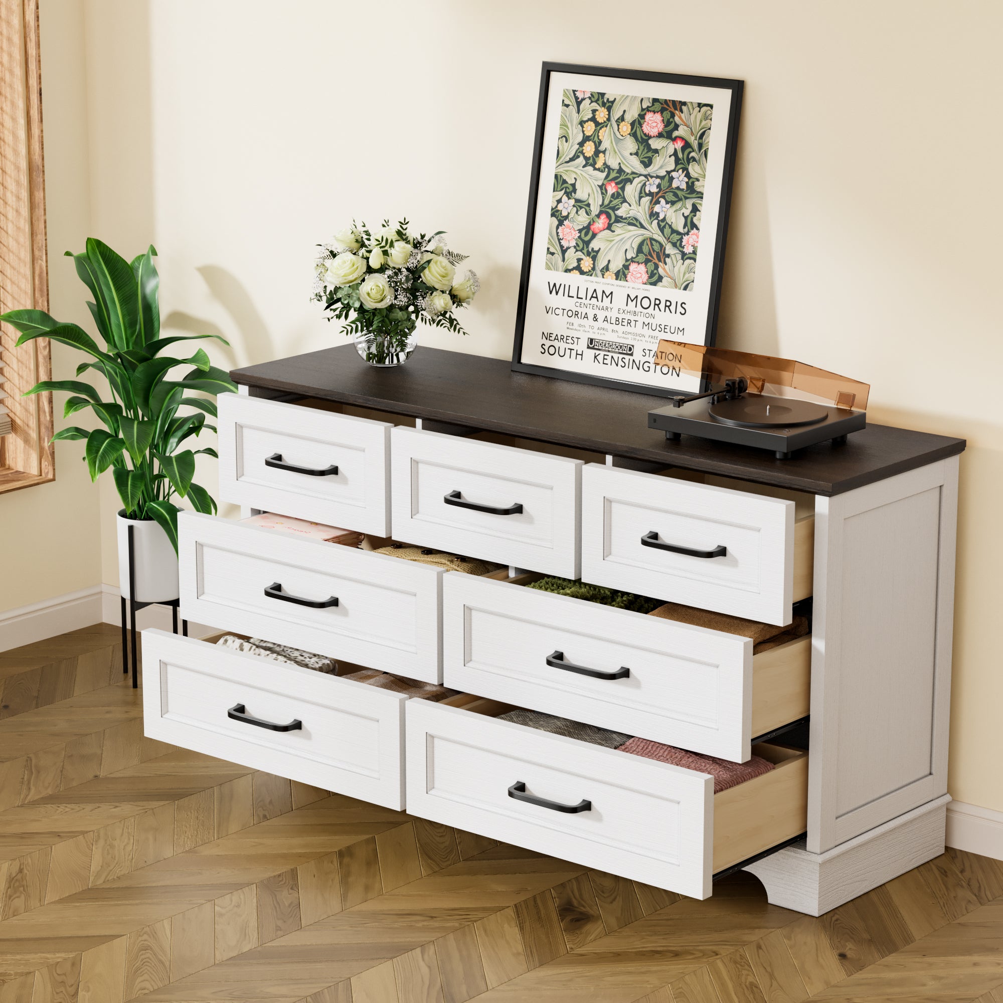 homall-bedroom-kommode-schwarz-7-schubladen-holz-137-cm image 1