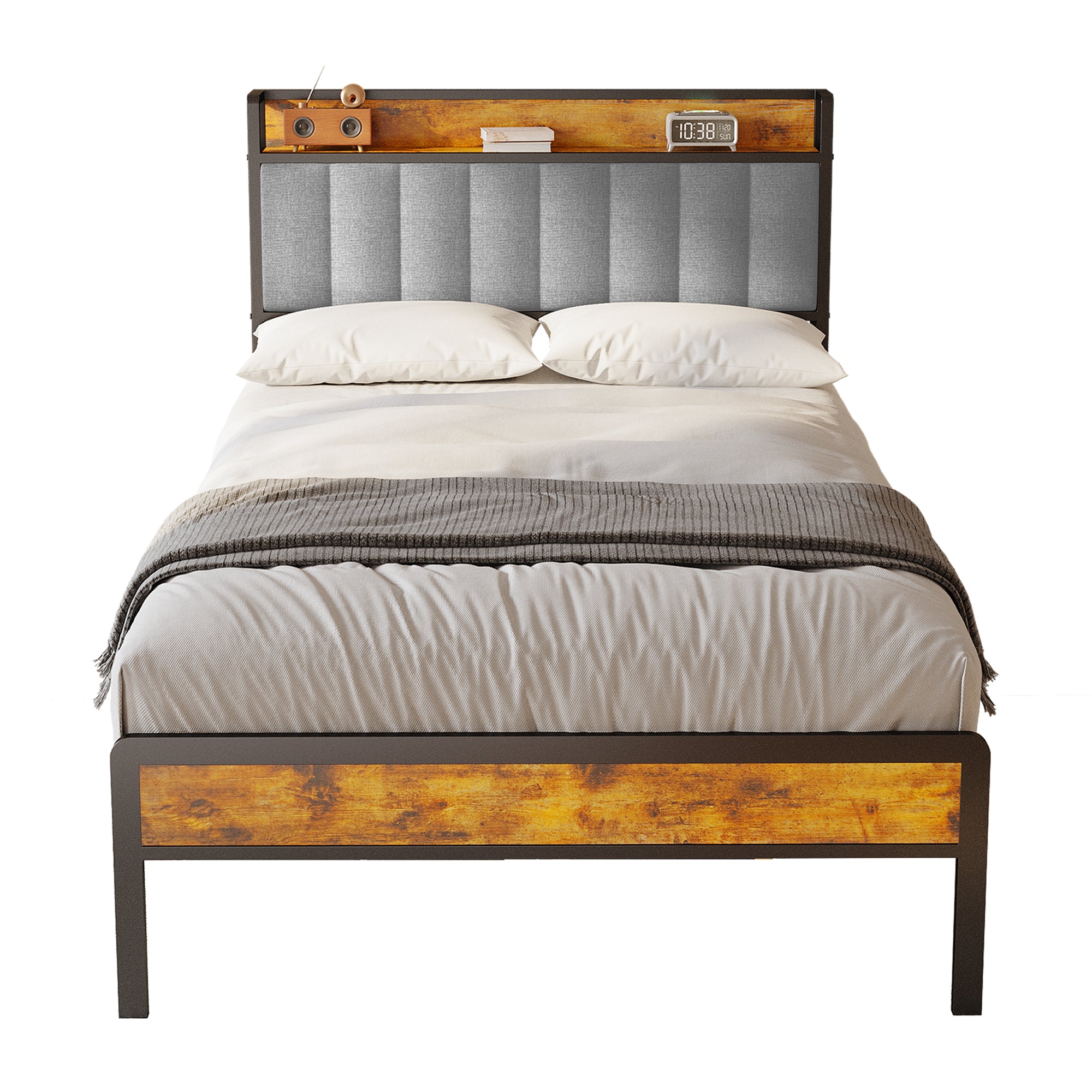 bealife-bf25-einzelbett-metall-grau-120-cm-mit-kopfteil-ablage image 1