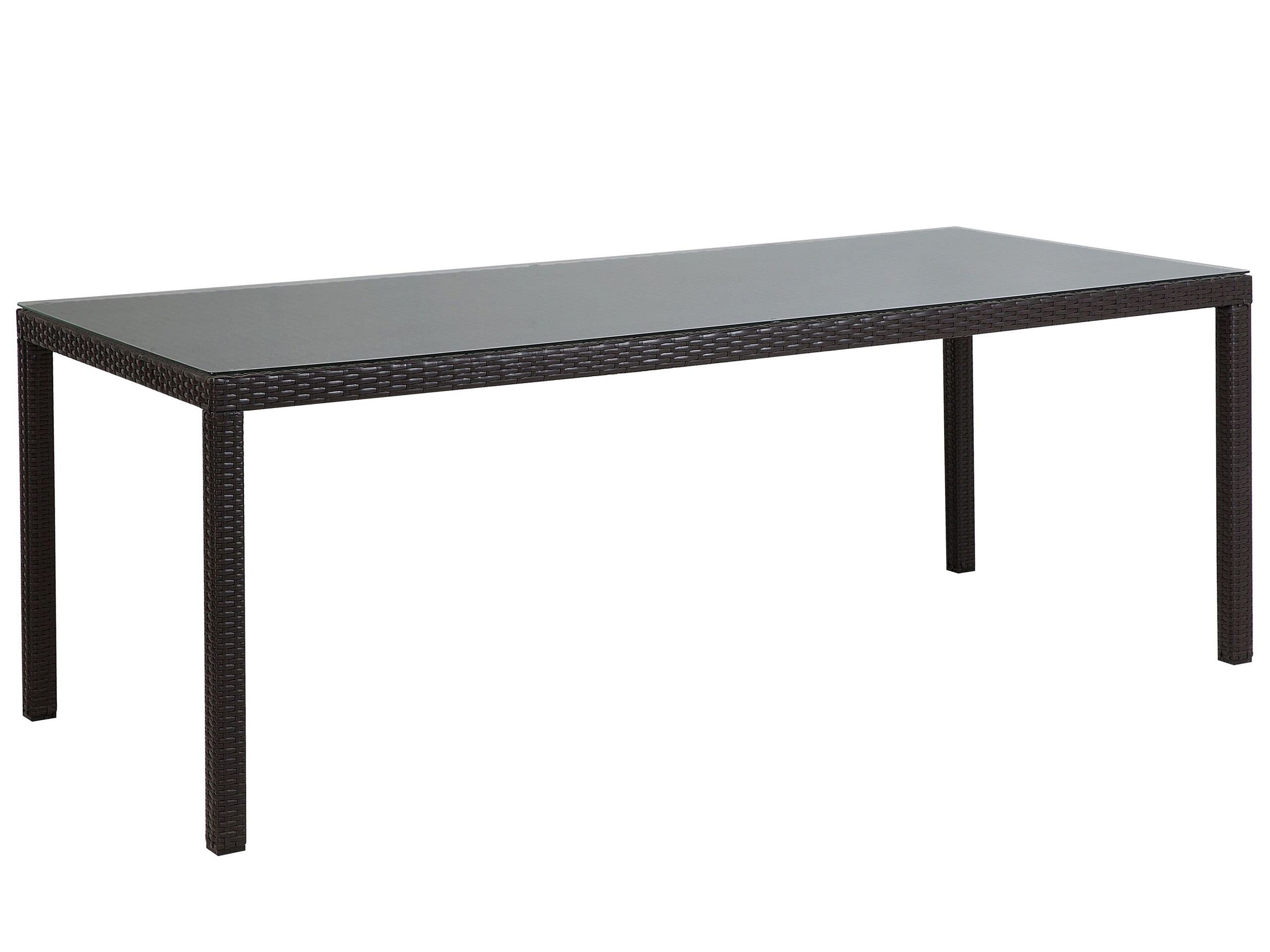 beliani-italy-gartentisch-220-cm-dunkelbraun-rattan image 1