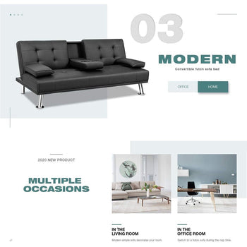 homall-sofa-futon-kunstleder-schlafsofa-schwarz-165-cm image 4