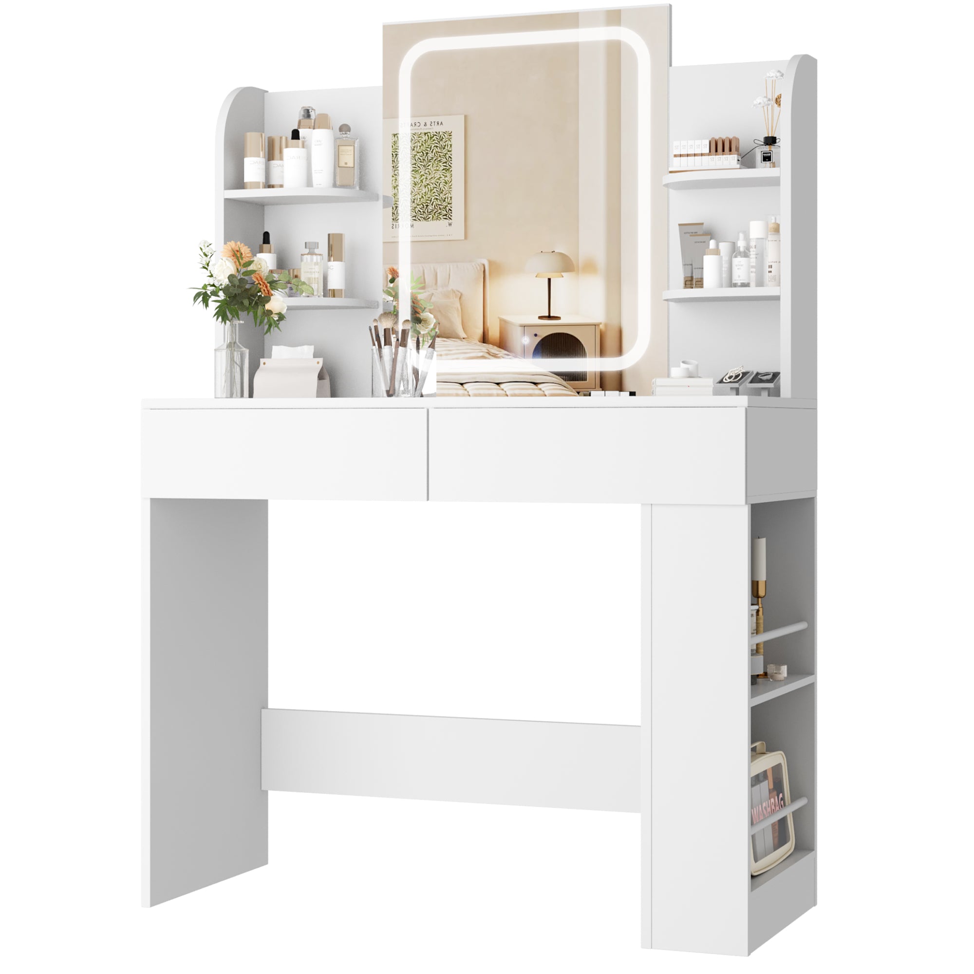 homall-bedroom-schminktisch-wei-mit-led-spiegel-mit-stuhl image 3