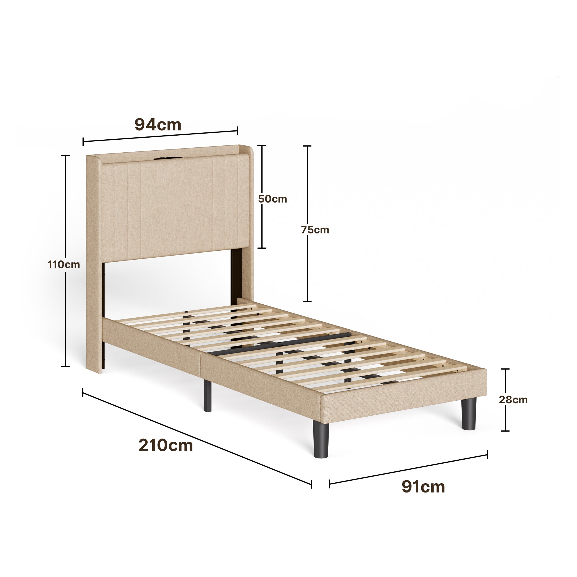 bealife-bf28-einzelbett-90x200-beige-mit-led-und-ladestation image 4