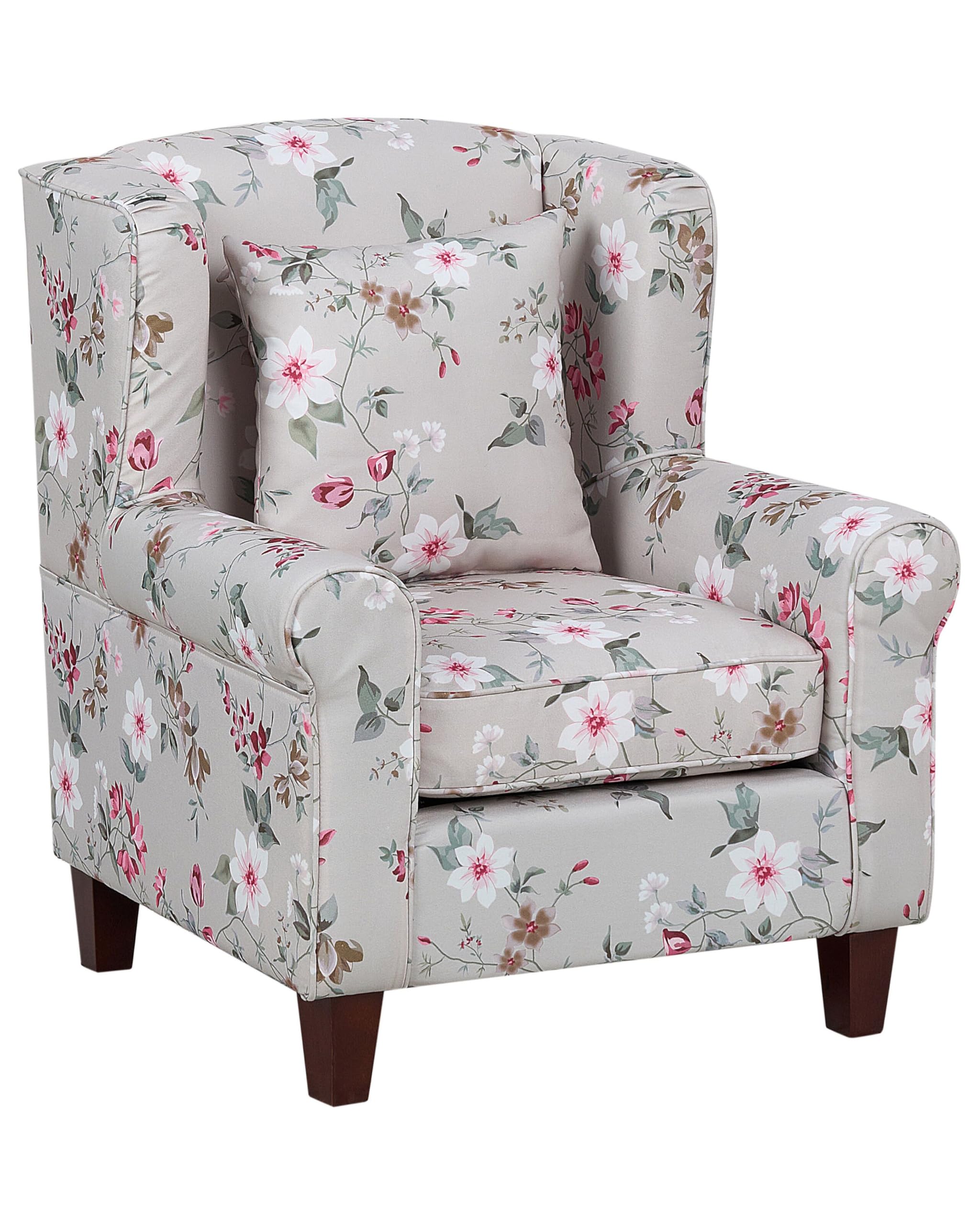 beliani-hamar-sessel-mit-hocker-hellgrau-blumenmuster-stoff image 1