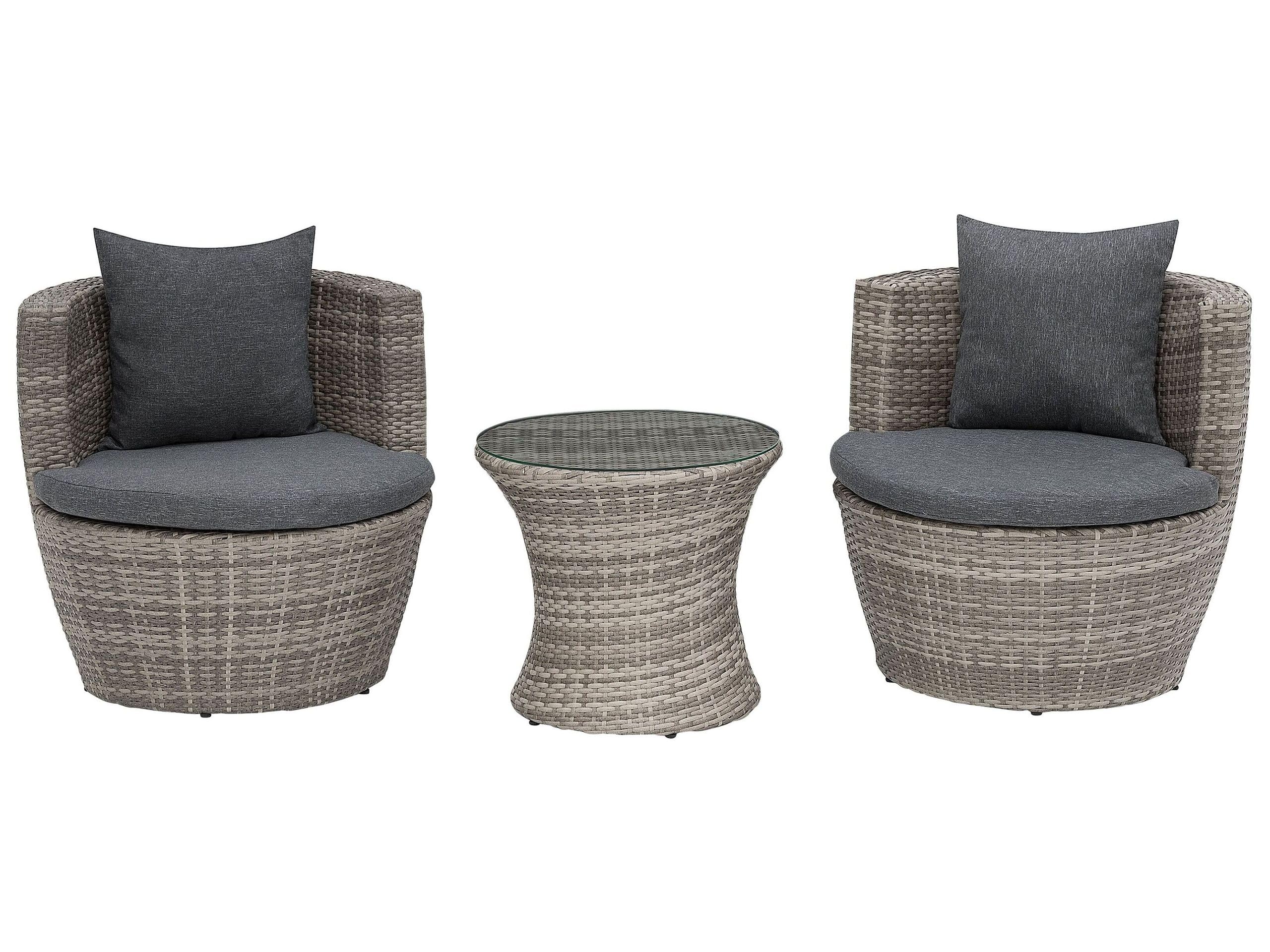 beliani-capri-bistro-set-grau-polyrattan-glastisch image 1