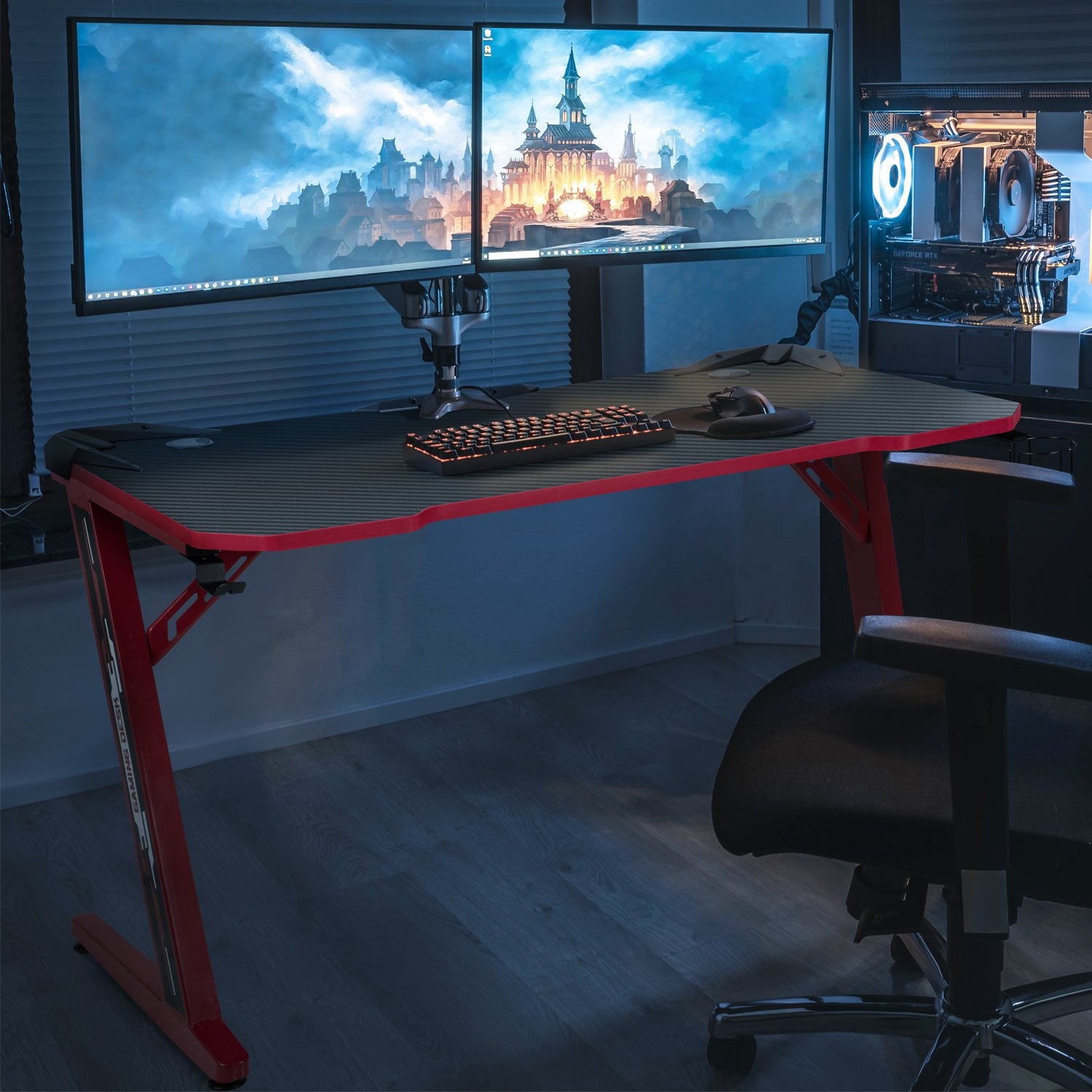 homall-gaming-desk-44-zoll-gaming-tisch-rot image 2