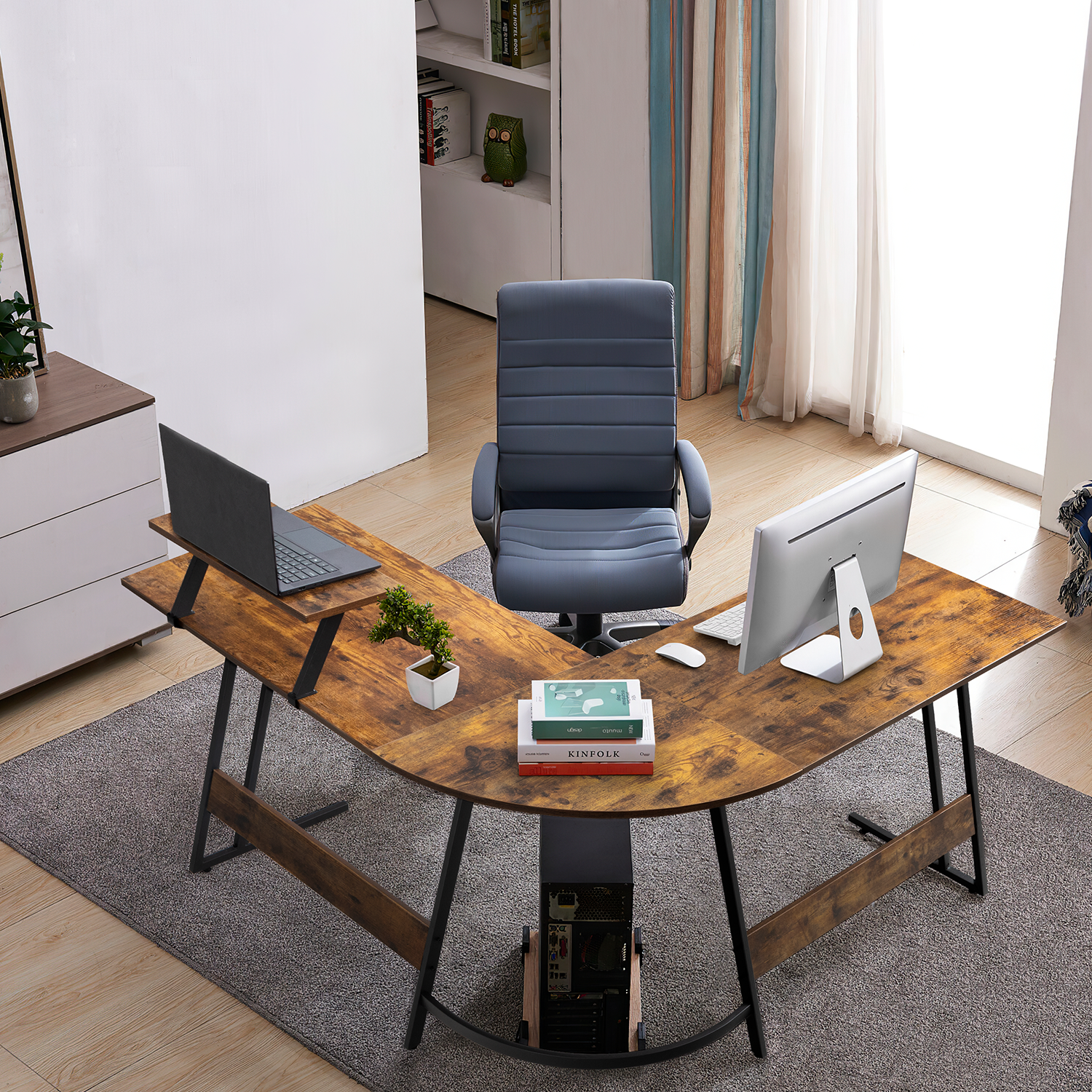 homall-office-desk-eckschreibtisch-wei-l-form-130-cm image 5