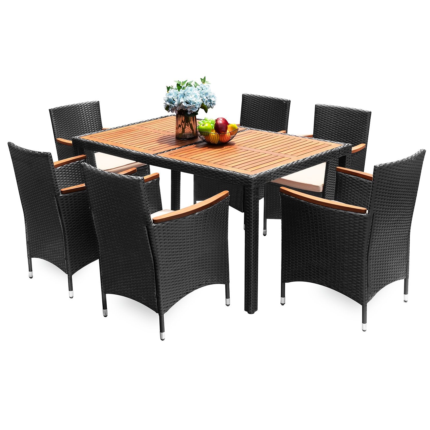 homall-patio-furniture-set-7-teilig-akazie-rattan-braun-beige image 7