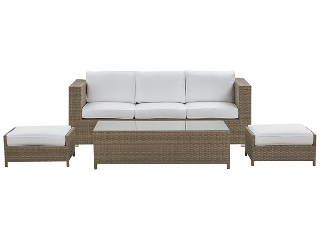 beliani-belluno-loungeset-rattan-braun-wei-5-personen image 1