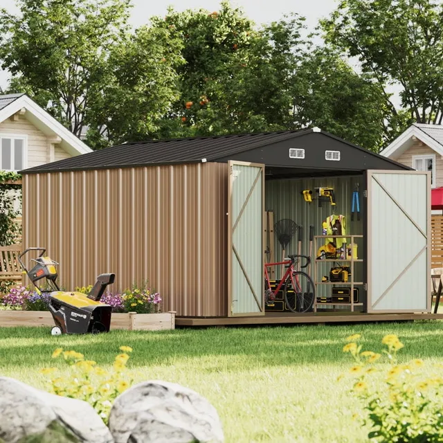 homall-metal-shed-ger-tehaus-metall-braun-10x10-ft image 1