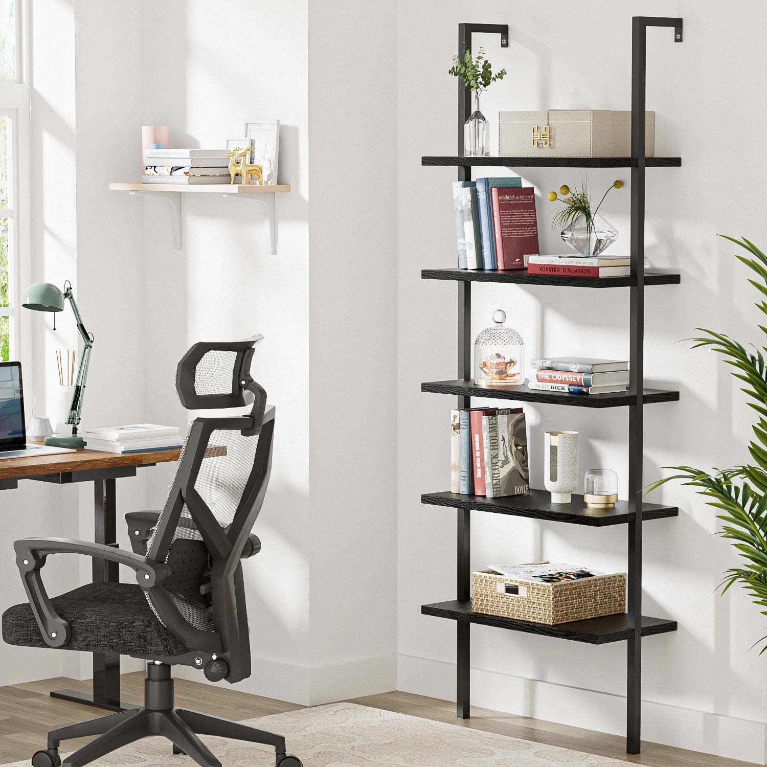 homall-bookcase-b-cherregal-5-ebenen-schwarz-183-cm image 1