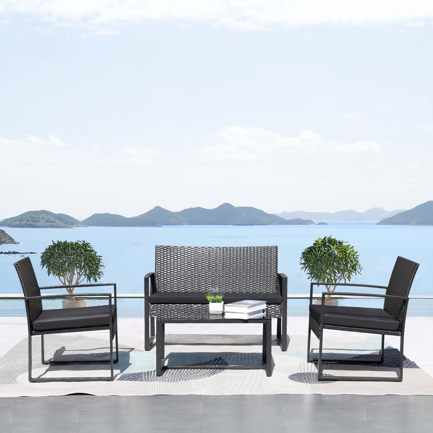 homall-patio-furniture-rattan-set-4tlg-schwarz-mit-tisch image 2