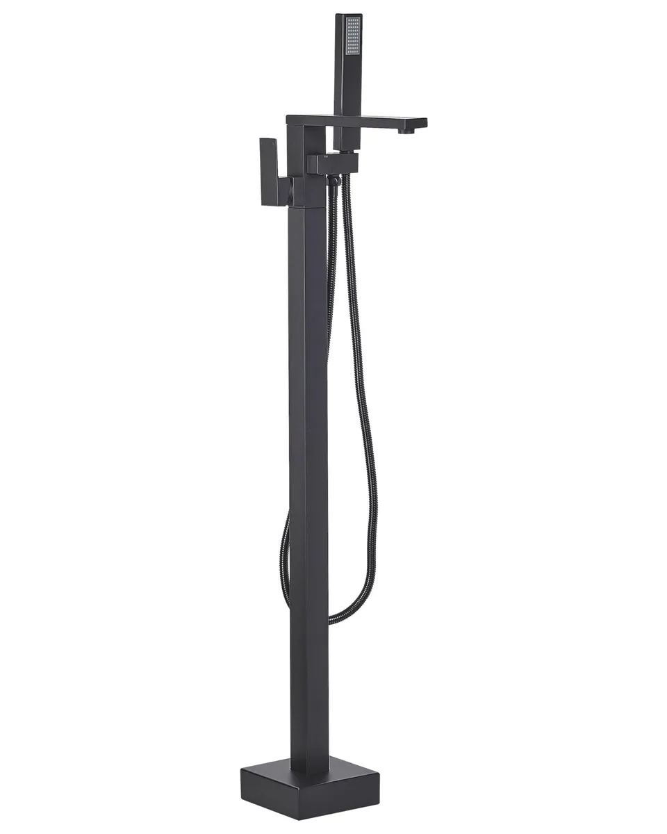 beliani-badewannenarmatur-freistehend-schwarz-matt-mit-brause image 1