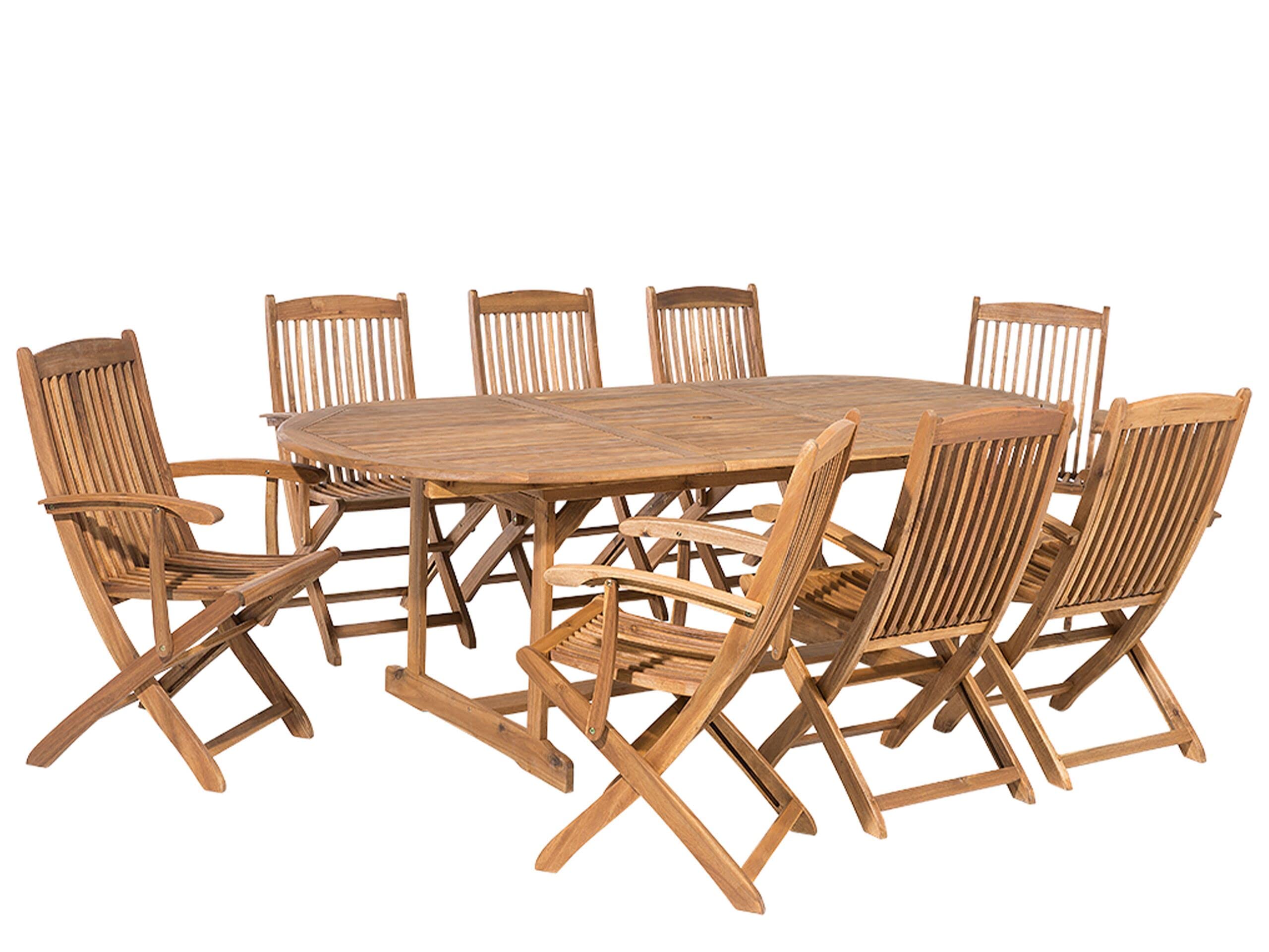 beliani-maui-gartenset-akazie-8-st-hle-ausziehtisch-oval image 1