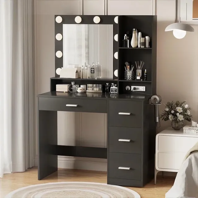homall-bedroom-schminktisch-mit-spiegel-wei-led-steckdose image 1