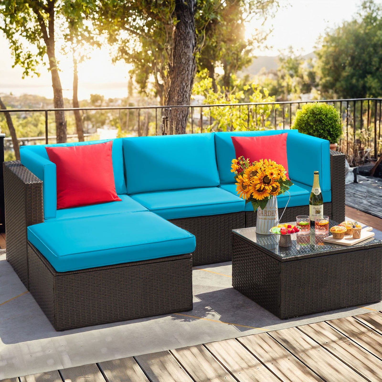 homall-patio-furniture-rattan-lounge-set-beige-5-teilig image 4