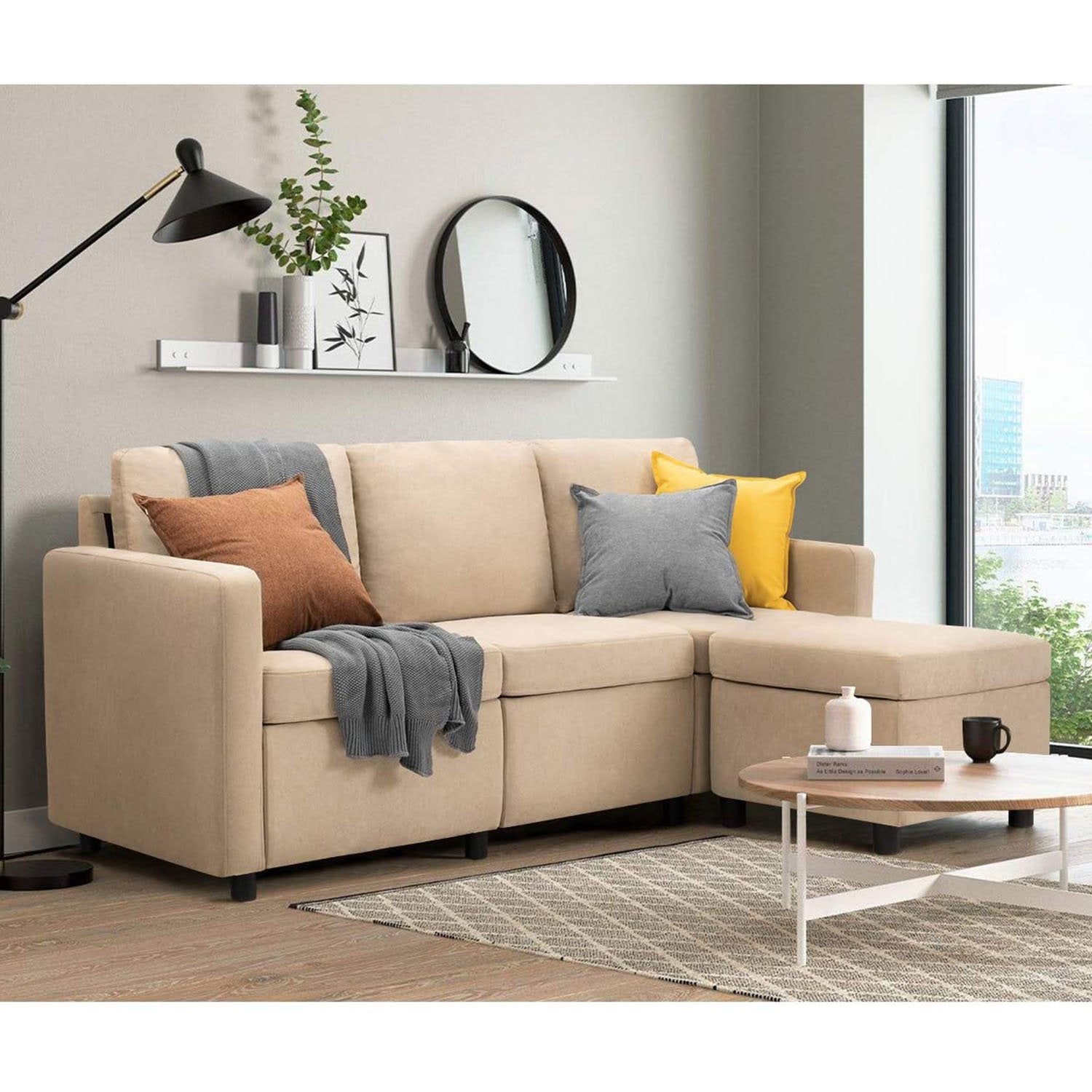 homall-sofa-ecksofa-l-form-beige-leinenoptik-mit-ottoman image 1