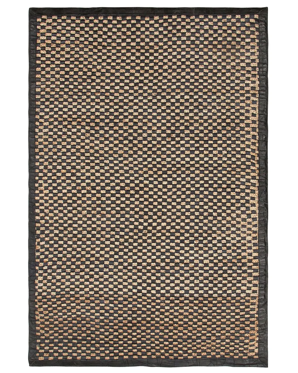 beliani-gerce-ii-teppich-140x200-beige-schwarz-leder-jute-kariert image 1
