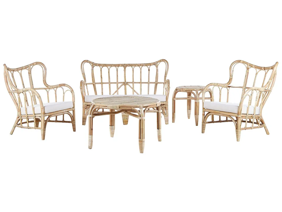 beliani-brindisi-lounge-set-rattan-beige-sofa-sessel-tisch-4-sitzer image 1