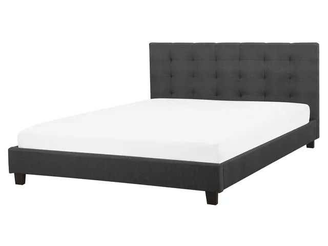 beliani-polsterbett-160x200-dunkelgrau-mit-knopfheftung image 1