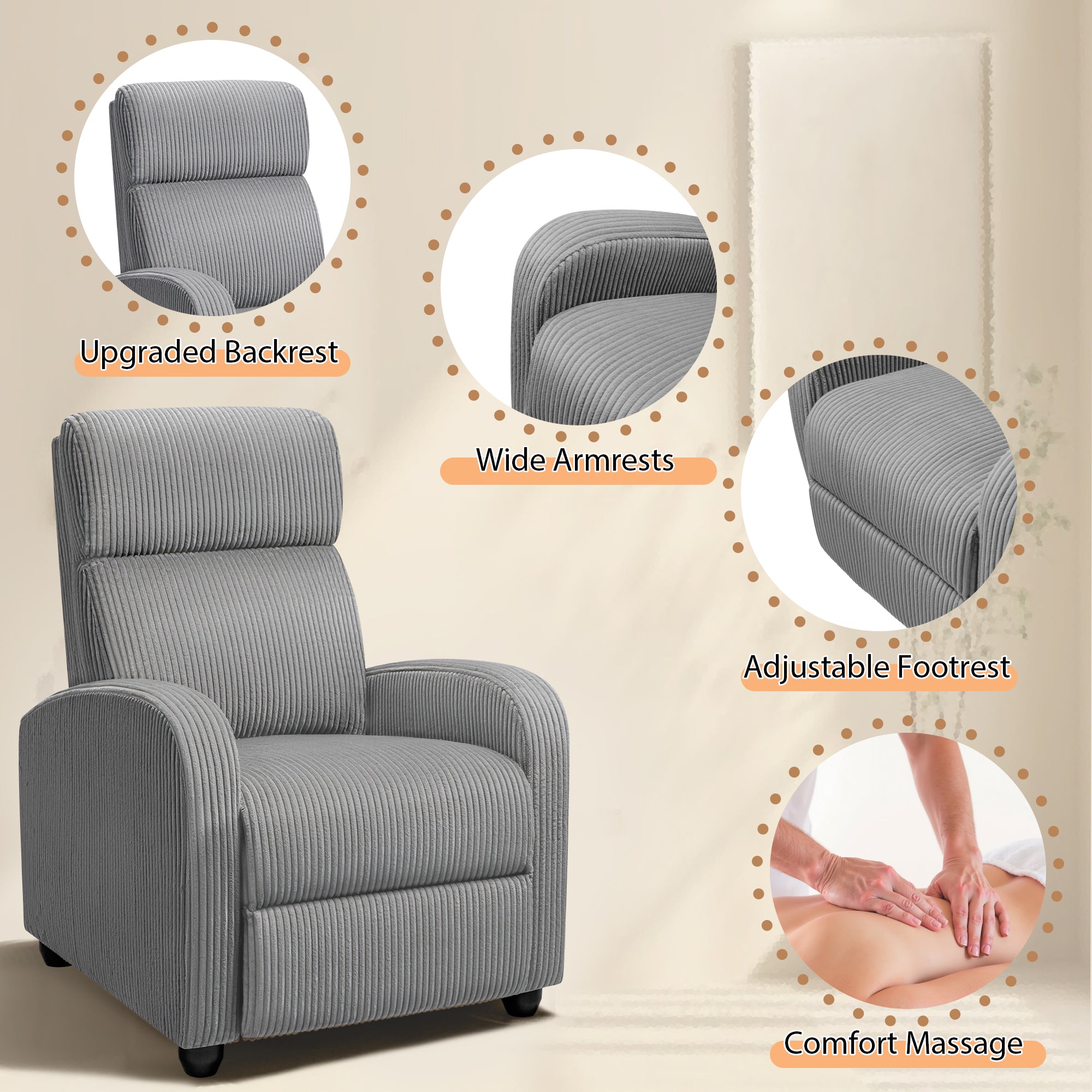 homall-recliner-chair-relaxsessel-grau-cord-massage-8-stufig image 3