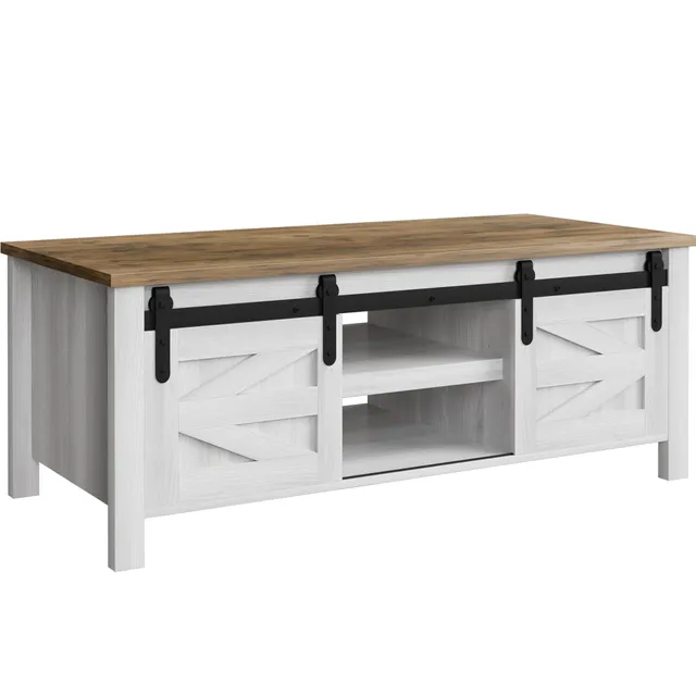 homall-coffee-table-couchtisch-grau-scheunentore-stauraum image 1